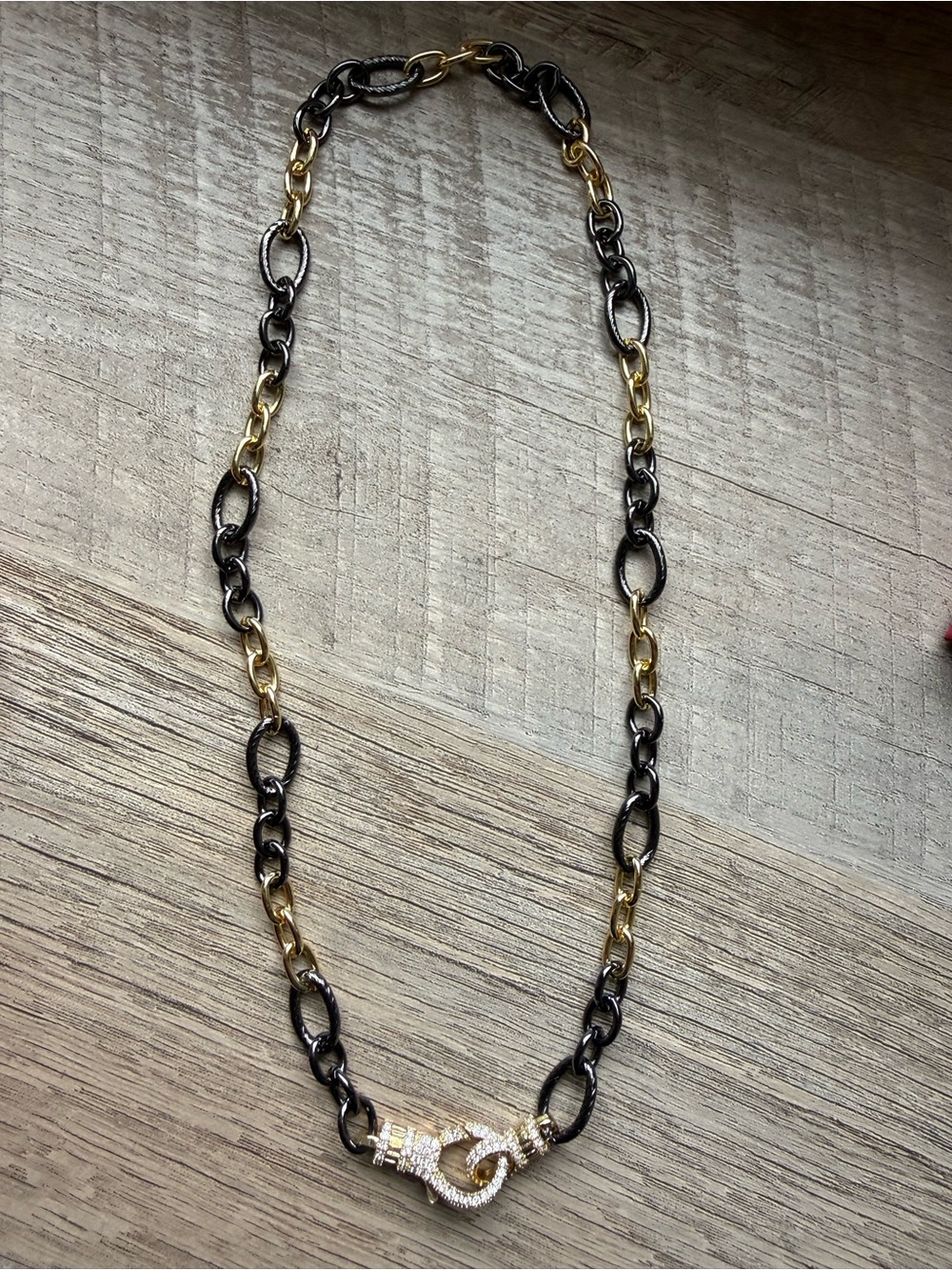 Adina Eden Two-Tone Gold and Black Chain Necklace with Pave Clasp